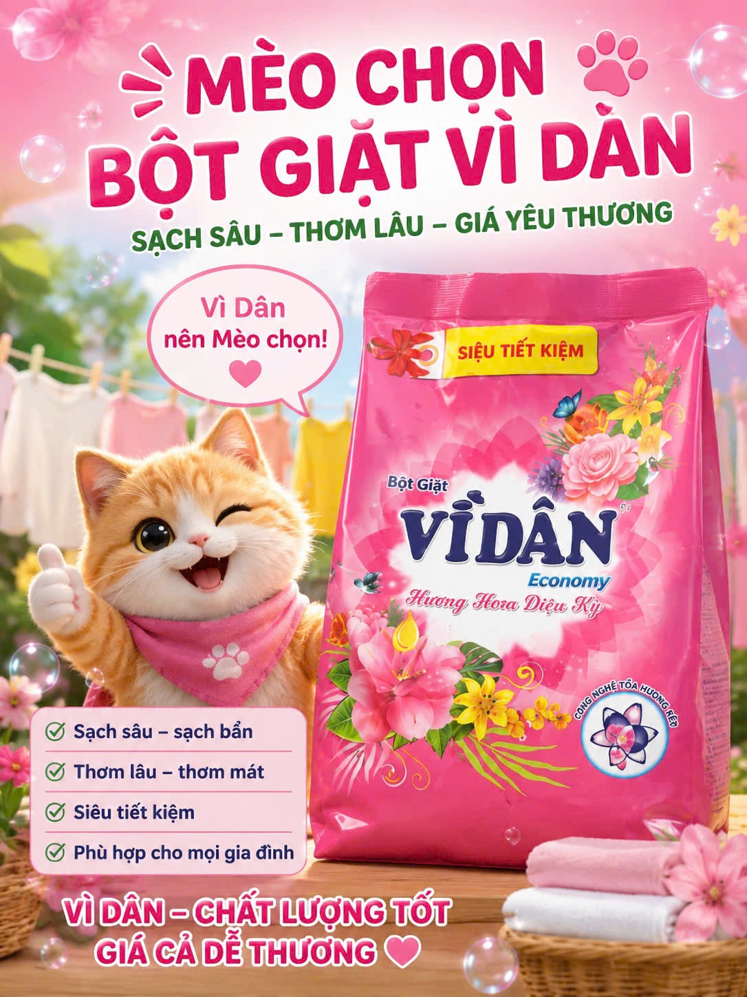 Bột giặt vì dân 2.2kg Sạch- Thơm mãi mãi 💖